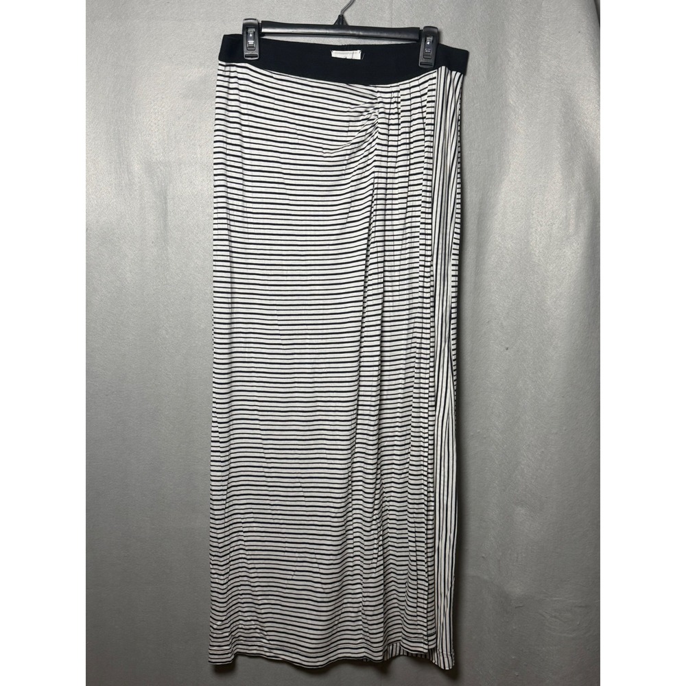 Lou & Grey Striped Maxi Skirt Black White Knit Stretch Elastic Waist Medium
